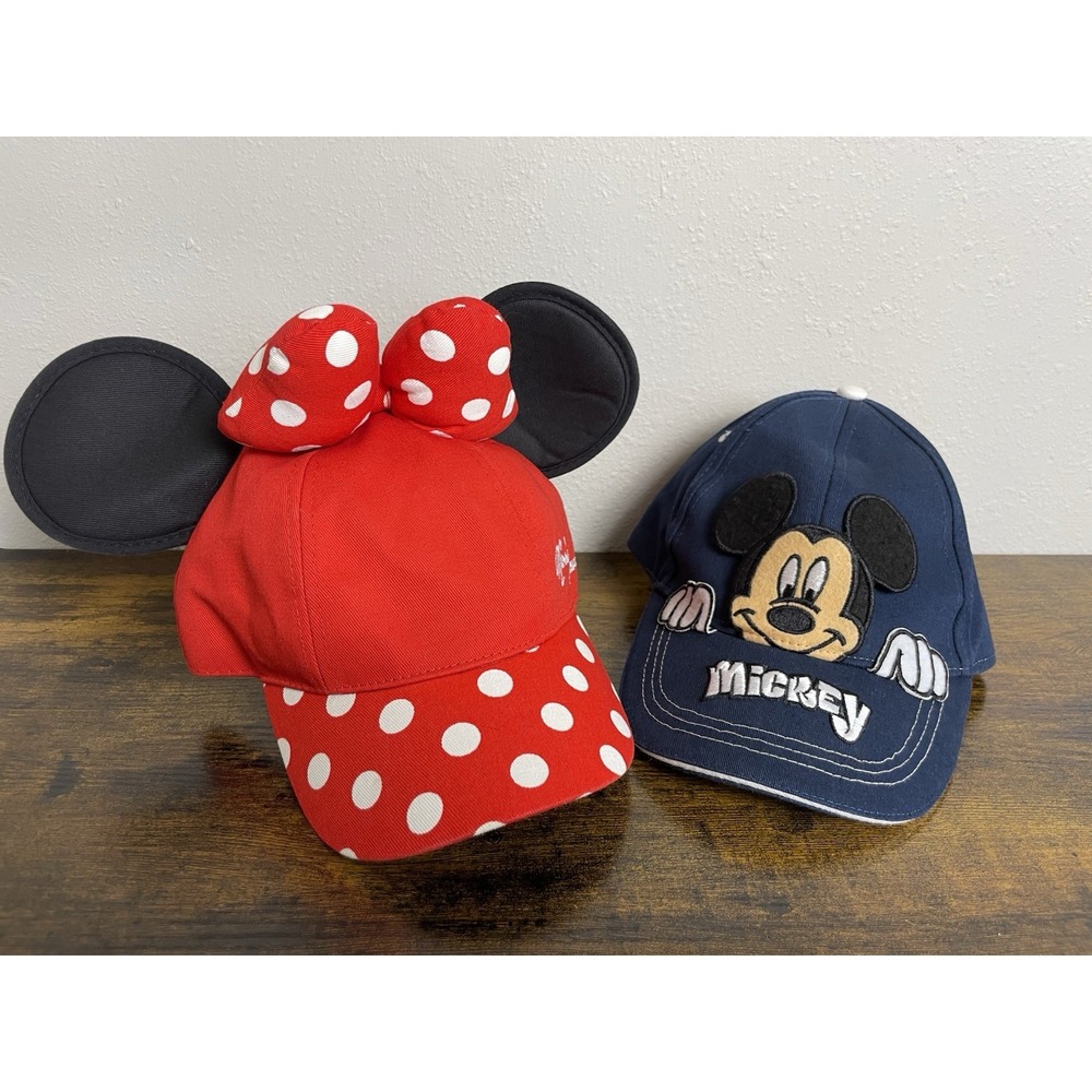 Disney Parks Youth Hat Lot Mickey Mouse Red Minnie Polka Dot 2 Pack Baseball Cap